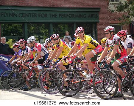 Stock Photography -  Burlington, VT, Vermont, Green Mountain Stage Race, Criterium, starting line, men bikers. Fotosearch