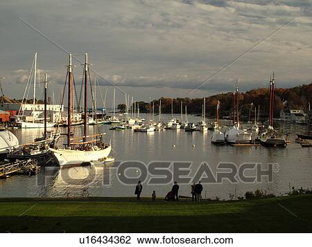 Stock Image -  Camden, ME, Maine, Harbor, boats. Fotosearch