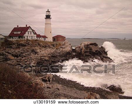 Cape Elizabeth, ME, Maine, Portland Head Light Lighthouse, Fort Williams Park View Large Photo Image Stock Photo - Cape Elizabeth, ME, Maine, Portland Head Light Lighthouse, Fort Williams Park. Fotosearch