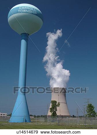 Stock Photo -  Carroll Township, OH, Ohio, David Besse Nuclear Power Station, Water Tower. Fotosearch
