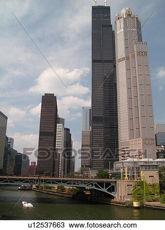 Chicago, IL, Illinois, Windy City, Downtown, skyline, Sears Tower, Chicago River View Large Photo Image Stock Image - Chicago, IL, Illinois, Windy City, Downtown, skyline, Sears Tower, Chicago River. Fotosearch