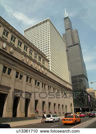 Chicago, IL, Illinois, Windy City, Downtown, skyline, Union Station, Sears Tower View Large Photo Image Stock Image - Chicago, IL, Illinois, Windy City, Downtown, skyline, Union Station, Sears Tower. Fotosearch
