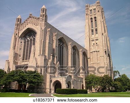 Stock Image -  Chicago, IL, Illinois, Windy City, Hyde Park, Midway Area, University of Chicago, Rockefeller Memorial Chapel. Fotosearch
