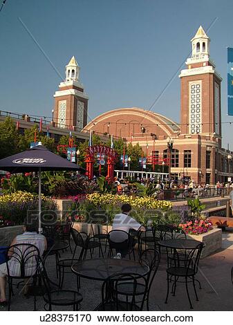Stock Image -  Chicago, IL, Illinois, Windy City, Navy Pier, Navy Pier Park, outdoor cafT. Fotosearch