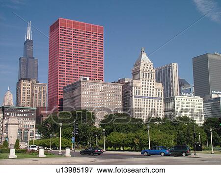 Chicago, IL, Illinois, Windy City, Downtown, skyline, Grant Park View Large Photo Image Stock Photo - Chicago, IL, Illinois, Windy City, Downtown, skyline, Grant Park. Fotosearch