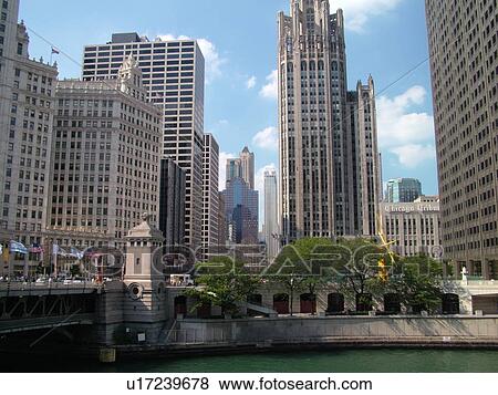 Chicago, IL, Illinois, Windy City, Downtown, skyline, Chicago River View Large Photo Image Stock Photo - Chicago, IL, Illinois, Windy City, Downtown, skyline, Chicago River. Fotosearch