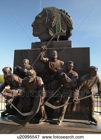Stock Photo -  Chicago, IL, Illinois, Windy City, Downtown, United Center, NHL, Ice Hockey, Blackhawks Statue. Fotosearch