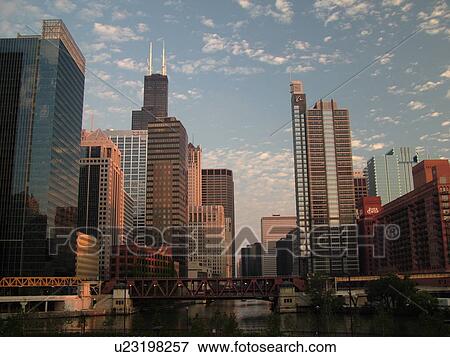 Stock Photo -  Chicago, IL, Illinois, Windy City, Downtown, skyline. Fotosearch