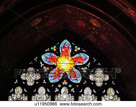Stock Photograph -  Chicago, IL, Illinois, Windy City, Hyde Park, Midway Area, University of Chicago, Rockefeller Memorial Chapel, interior, stained-glass windows. Fotosearch