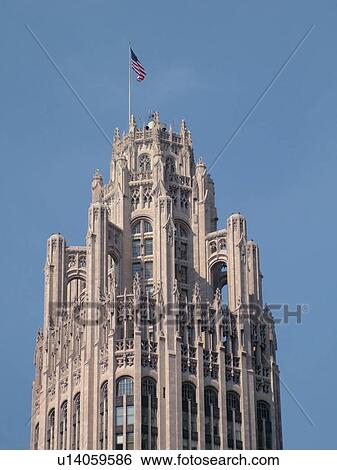 Stock Photograph -  Chicago, IL, Illinois, Windy City, Downtown, Tribune Tower, top. Fotosearch
