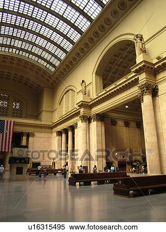 Stock Photography -  Chicago, IL, Illinois, Windy City, Downtown, Union Station, interior. Fotosearch