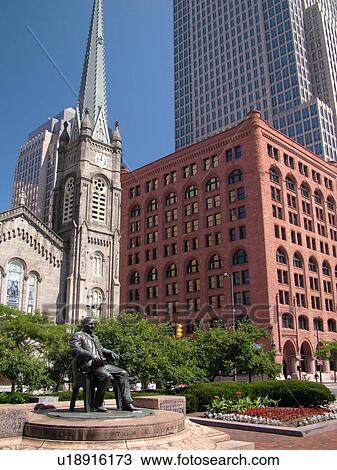 Stock Image -  Cleveland, OH, Ohio, Downtown, Public Square, Tom L. Johnson statue. Fotosearch