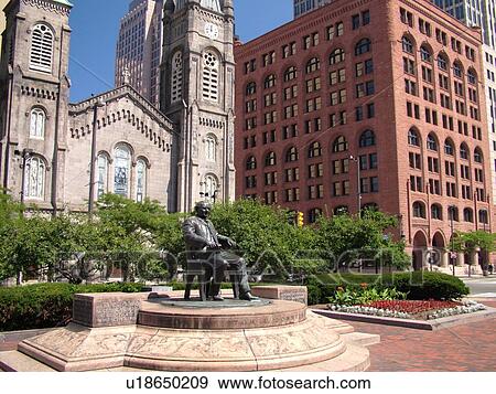Stock Photo -  Cleveland, OH, Ohio, Downtown, Public Square, Tom L. Johnson statue. Fotosearch