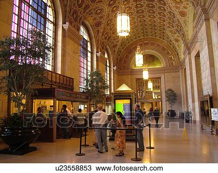 Stock Image -  Cleveland, OH, Ohio, Downtown, Union Station, Tower City Center, Ritz Carlton, interior, United States Post Office. Fotosearch