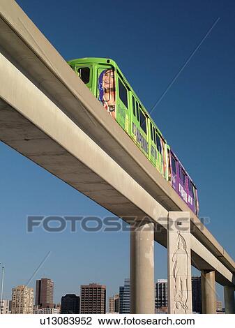 Stock Image -  Detroit, MI, Michigan, Motor City, Downtown, Detroit People Mover, aerial trolley, elevated light-rail system. Fotosearch
