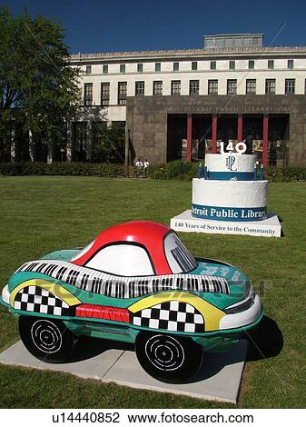 Detroit, MI, Michigan, Motor City, Detroit Public Library, birthday celebration, cake, CarTunes on Parade car sculpture View Large Photo Image Stock Image - Detroit, MI, Michigan, Motor City, Detroit Public Library, birthday celebration, cake, CarTunes on Parade car sculpture. Fotosearch