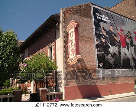 Stock Image -  Detroit, MI, Michigan, Motor City, Little Gem & Century Theatres, NIKE Pro for athletes wall mural, baseball players. Fotosearch