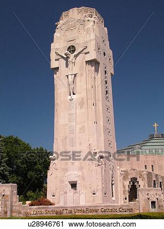 Stock Image -  Detroit, MI, Michigan, Motor City, Royal Oak, National Shrine of the Little Flower, 90-foot crucifixion tower, Church. Fotosearch