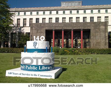 Stock Photo -  Detroit, MI, Michigan, Motor City, Detroit Public Library, birthday celebration, cake. Fotosearch