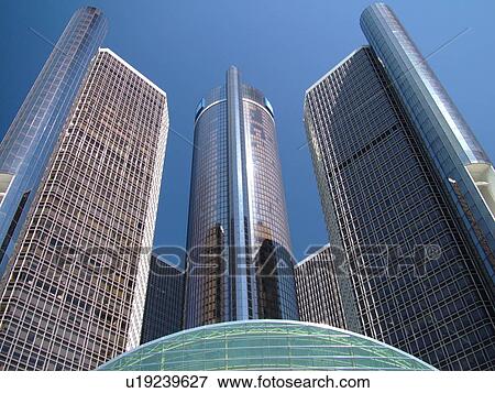 Stock Photo -  Detroit, MI, Michigan, Motor City, Downtown, skyline, General Motors Headquarters, Renaissance Center, buildings. Fotosearch