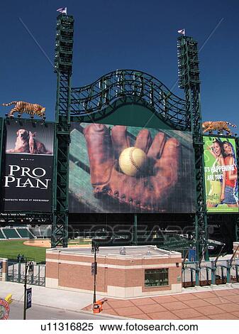 Stock Photography -  Detroit, MI, Michigan, Motor City, Comerica Park, Stadium, Detroit Tigers, MLB, Baseball, billboard. Fotosearch