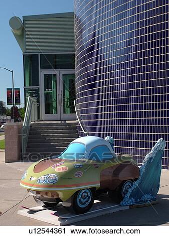 Stock Image -  Detroit, MI, Michigan, Motor City, The New Detroit Science Center, CarTunes on Parade car sculpture. Fotosearch