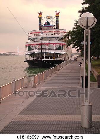 Detroit, MI, Michigan, Riverfront, riverboat, Detroit River View Large Photo Image Stock Photo - Detroit, MI, Michigan, Riverfront, riverboat, Detroit River. Fotosearch