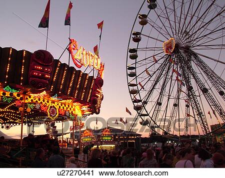 Stock Image -  Essex Junction, VT, Vermont, Champlain Valley Fair, Ferris Wheel, evening. Fotosearch