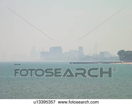 Evanston, IL, Illinois, Chicago, downtown skyline, Lake Michigan, pollution View Large Photo Image Stock Photo - Evanston, IL, Illinois, Chicago, downtown skyline, Lake Michigan, pollution. Fotosearch