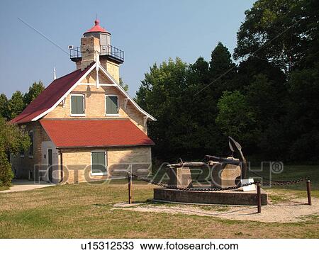 Stock Image -  Fish Creek, WI, Wisconsin, Door Peninsula, Eagle Bluff Lighthouse 1868, Door County Historical Society. Fotosearch