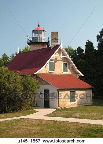 Stock Photo -  Fish Creek, WI, Wisconsin, Door Peninsula, Eagle Bluff Lighthouse 1868, Door County Historical Society. Fotosearch