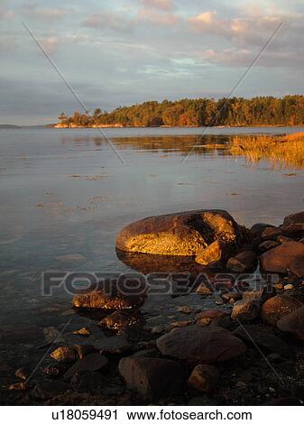 Stock Image -  Freeport, ME, Maine, Casca Bay, Wolf Neck State Park, scenic coastline. Fotosearch