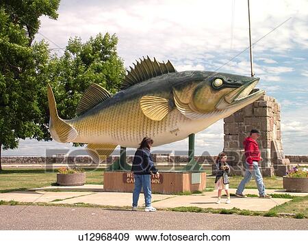 Stock Photo -  Garrison, MN, Minnesota, Large Walleye Fish Statue. Fotosearch