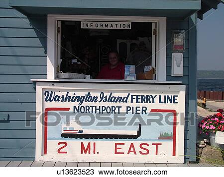 Stock Image -  Gills Rock, WI, Wisconsin, Door Peninsula, Green Bay, information, passenger ferry to Washington Island. Fotosearch