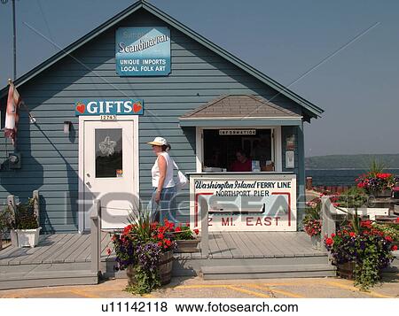 Stock Photo -  Gills Rock, WI, Wisconsin, Door Peninsula, Green Bay, information, passenger ferry to Washington Island. Fotosearch