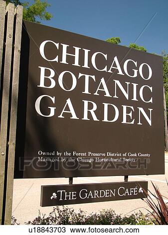 Stock Image -  Glencoe, IL, Illinois, Chicago Botanic Garden, entrance sign. Fotosearch