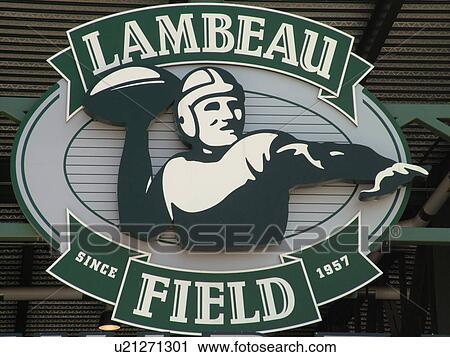 Stock Image -  Green Bay, WI, Wisconsin, Lambeau Field, NFL, football, Green Bay Packers, entrance sign. Fotosearch