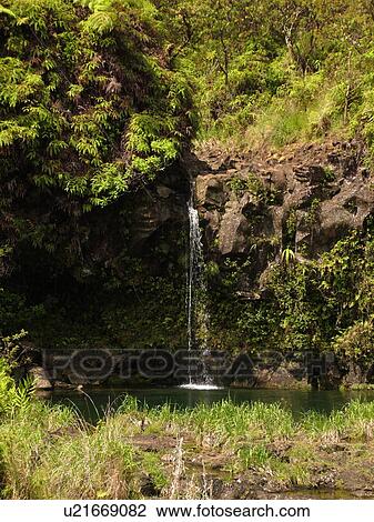 Stock Image -  Hana Highway, Maui, HI, Hawaii, Hana Coast, Highway 360, East Maui, North Shore, Puaa Kaa State Wayside Park, waterfall. Fotosearch
