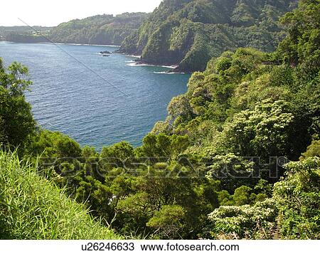 Stock Image -  Hana Highway, Maui, HI, Hawaii, Hana Coast, Highway 360, East Maui, North Shore, Honomanu Bay. Fotosearch