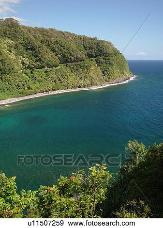 Stock Photo -  Hana Highway, Maui, HI, Hawaii, Hana Coast, Highway 360, East Maui, North Shore, Honomanu Bay. Fotosearch