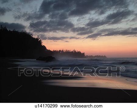 Stock Photo -  Hanalei, Princeville, Kauai, HI, Hawaii, North Shore, Lumahai Beach, sunset. Fotosearch