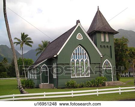 Stock Photo -  Hanalei, Princeville, Kauai, HI, Hawaii, North shore, Waioli Huiia Church. Fotosearch