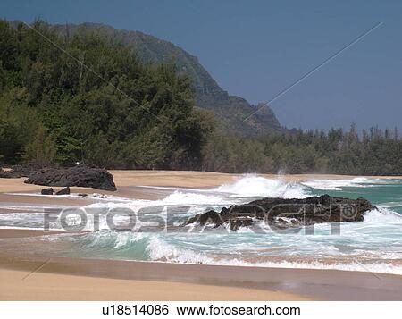 Stock Photograph -  Hanalei, Princeville, Kauai, HI, Hawaii, North Shore, Lumahai Beach. Fotosearch