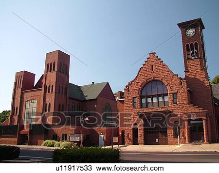 Stock Image -  Hancock, MI, Michigan, City Hall, First Methodist Church. Fotosearch