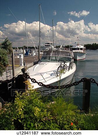 Stock Photo -  Harbor Springs, MI, Michigan, Lake Michigan, marina, pier, dock, boats. Fotosearch