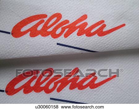 Stock Photo -  HI, Hawaii, Aloha Airlines napkins, logo. Fotosearch