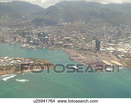 Honolulu, Oahu, HI, Hawaii, aerial View Large Photo Image Picture - Honolulu, Oahu, HI, Hawaii, aerial. Fotosearch