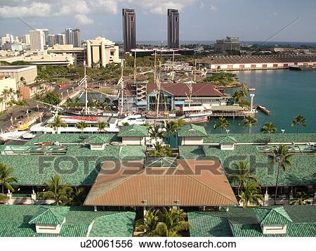 Honolulu, Oahu, HI, Hawaii, aerial, Honolulu Harbor, The Falls of Clyde sailing ship View Large Photo Image Stock Photograph - Honolulu, Oahu, HI, Hawaii, aerial, Honolulu Harbor, The Falls of Clyde sailing ship. Fotosearch