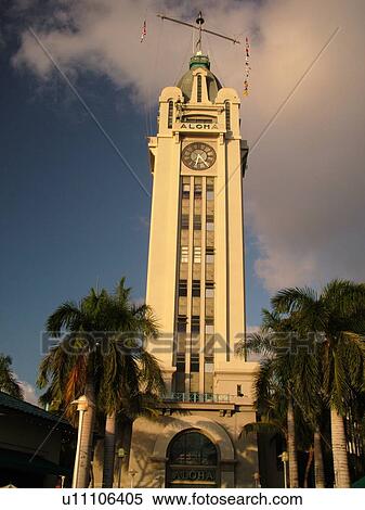 Stock Photography -  Honolulu, Oahu, HI, Hawaii, Aloha Tower ca. 1926, Gateway to Fort Street. Fotosearch