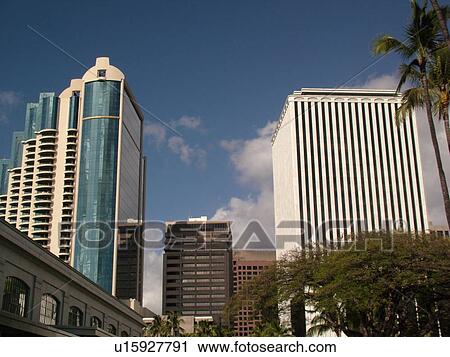 Stock Image -  Honolulu, Oahu, HI, Hawaii, Downtown, skyline, high-rise buildings. Fotosearch